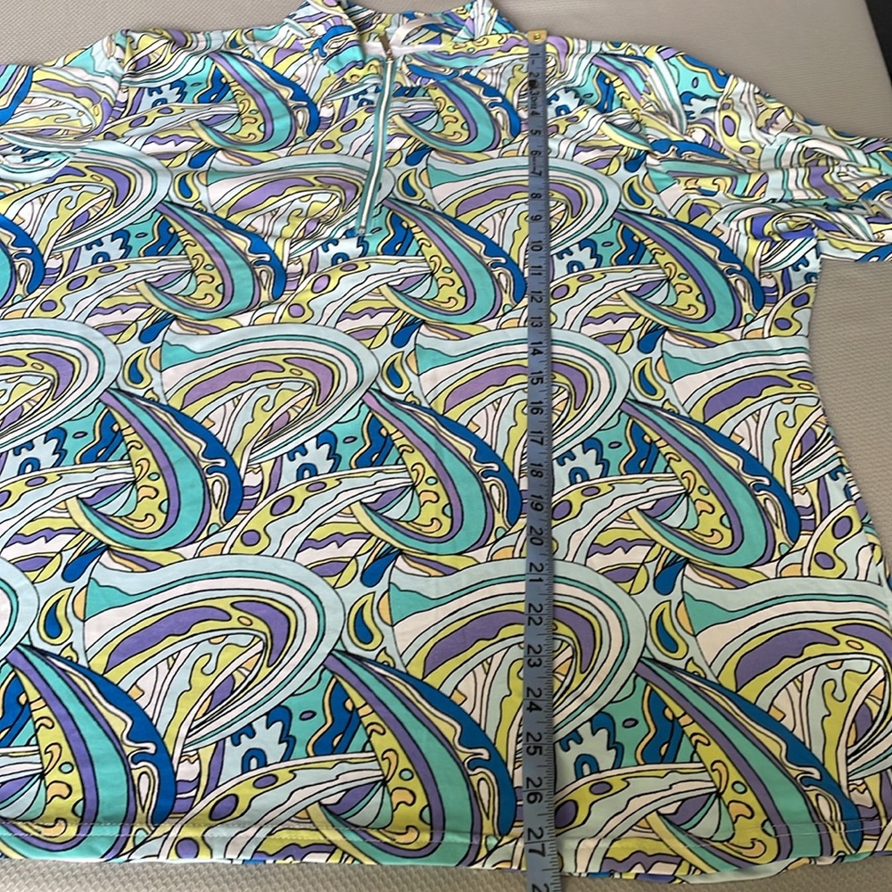 Lulu-B Blue and Yellow Geo Print 1/2 Zip Long Sleeve Pullover Top Size 1X - Picture 5 of 8